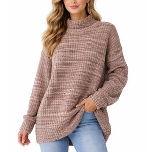Old Navy Mock Neck Sweater Large Marled Brown & Cream Oversized Pullover Tunic